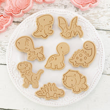 Load image into Gallery viewer, 8Pcs Cartoon Dinoaur Cookie Cutters Set Cute Dino Biscuits Mold Stamp DIY Cake Baking Tools