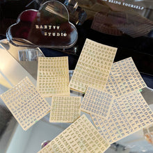 Load image into Gallery viewer, 5pcs/set 3mm Alphabet Letters Numbers Glitter Stikers for Epoxy Resin Mold Decorative Stickers Gold Silver Letters Numbers UV Epoxy Resin Fillings Material