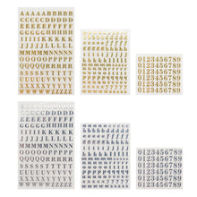 Load image into Gallery viewer, 5pcs/set 3mm Alphabet Letters Numbers Glitter Stikers for Epoxy Resin Mold Decorative Stickers Gold Silver Letters Numbers UV Epoxy Resin Fillings Material