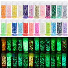 Load image into Gallery viewer, 24Colors 10g Luminous Sequins Epoxy Resin Fillers DIY Decoration Fillling Crafts Nails Art Decoative Glitter Paillette