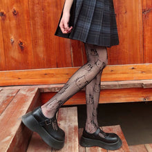 Load image into Gallery viewer, Women Sexy Lace Hollow Fishnet Tights Girls Student JK Lolita Pantyhose Japanese Gothic Embroidery Black White Stockings
