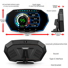 Load image into Gallery viewer, OBD2+GPS Car Head Up Display Digital HUD Speedometer Odometer Water&Oil Temp RPM Security Alarm