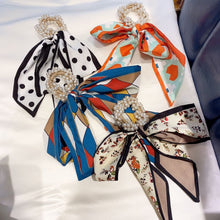 Load image into Gallery viewer, Pearl Head Rope Bow Ribbon Silk Scarf Hair Rope Hair Band Hair Ring Fashion All-match Hair Accessories
