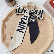 Load image into Gallery viewer, Pearl Head Rope Bow Ribbon Silk Scarf Hair Rope Hair Band Hair Ring Fashion All-match Hair Accessories