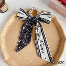 Load image into Gallery viewer, Pearl Head Rope Bow Ribbon Silk Scarf Hair Rope Hair Band Hair Ring Fashion All-match Hair Accessories