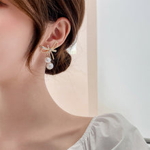 Load image into Gallery viewer, Cutout Bow Pearl Pendant Stud Earrings Bow Diamond Earrings Creative Simple Accessories Jewelry for Women