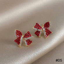 Load image into Gallery viewer, Cutout Bow Pearl Pendant Stud Earrings Bow Diamond Earrings Creative Simple Accessories Jewelry for Women