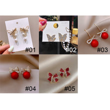 Load image into Gallery viewer, Cutout Bow Pearl Pendant Stud Earrings Bow Diamond Earrings Creative Simple Accessories Jewelry for Women
