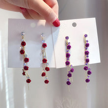 Load image into Gallery viewer, Long Flower Earrings Rose Flower Long Rhinestone Tassel Stud Earrings Fashion All-match Accessories Jewelry for Women