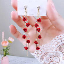 Load image into Gallery viewer, Long Flower Earrings Rose Flower Long Rhinestone Tassel Stud Earrings Fashion All-match Accessories Jewelry for Women