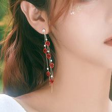 Load image into Gallery viewer, Long Flower Earrings Rose Flower Long Rhinestone Tassel Stud Earrings Fashion All-match Accessories Jewelry for Women