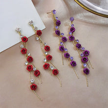 Load image into Gallery viewer, Long Flower Earrings Rose Flower Long Rhinestone Tassel Stud Earrings Fashion All-match Accessories Jewelry for Women