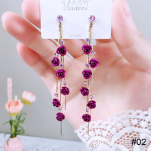 Load image into Gallery viewer, Long Flower Earrings Rose Flower Long Rhinestone Tassel Stud Earrings Fashion All-match Accessories Jewelry for Women