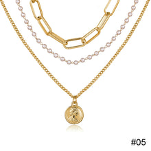 Load image into Gallery viewer, Chain Pearl Double Layer Necklace Creative Retro Simple Alloy Clavicle Chain Fashion Accessories Jewelry
