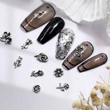 Load image into Gallery viewer, 10pcs Metal Rose Nail Ornaments Retro Dark Style Three-dimensional Rose Ancient Silver Nail Ornaments Nail Art Decoration
