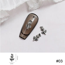 Load image into Gallery viewer, 10pcs Metal Rose Nail Ornaments Retro Dark Style Three-dimensional Rose Ancient Silver Nail Ornaments Nail Art Decoration