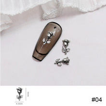 Load image into Gallery viewer, 10pcs Metal Rose Nail Ornaments Retro Dark Style Three-dimensional Rose Ancient Silver Nail Ornaments Nail Art Decoration