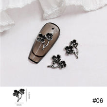 Load image into Gallery viewer, 10pcs Metal Rose Nail Ornaments Retro Dark Style Three-dimensional Rose Ancient Silver Nail Ornaments Nail Art Decoration