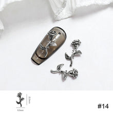 Load image into Gallery viewer, 10pcs Metal Rose Nail Ornaments Retro Dark Style Three-dimensional Rose Ancient Silver Nail Ornaments Nail Art Decoration