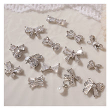 Load image into Gallery viewer, Silver Zircon Bow Nail Decoration Shiny Diamond Nail Art Jewelry Nail Art Decoration Manicure Accessories
