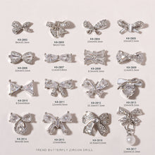 Load image into Gallery viewer, Silver Zircon Bow Nail Decoration Shiny Diamond Nail Art Jewelry Nail Art Decoration Manicure Accessories