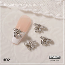 Load image into Gallery viewer, Silver Zircon Bow Nail Decoration Shiny Diamond Nail Art Jewelry Nail Art Decoration Manicure Accessories