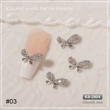 Load image into Gallery viewer, Silver Zircon Bow Nail Decoration Shiny Diamond Nail Art Jewelry Nail Art Decoration Manicure Accessories