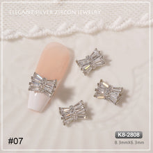 Load image into Gallery viewer, Silver Zircon Bow Nail Decoration Shiny Diamond Nail Art Jewelry Nail Art Decoration Manicure Accessories