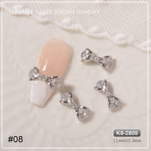 Load image into Gallery viewer, Silver Zircon Bow Nail Decoration Shiny Diamond Nail Art Jewelry Nail Art Decoration Manicure Accessories