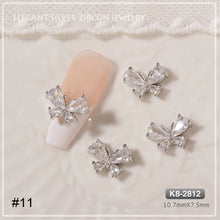 Load image into Gallery viewer, Silver Zircon Bow Nail Decoration Shiny Diamond Nail Art Jewelry Nail Art Decoration Manicure Accessories