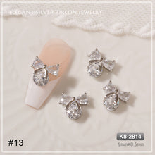Load image into Gallery viewer, Silver Zircon Bow Nail Decoration Shiny Diamond Nail Art Jewelry Nail Art Decoration Manicure Accessories