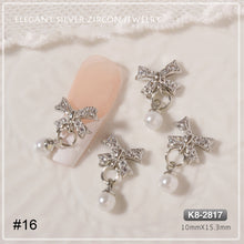 Load image into Gallery viewer, Silver Zircon Bow Nail Decoration Shiny Diamond Nail Art Jewelry Nail Art Decoration Manicure Accessories