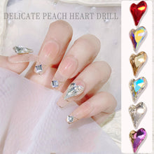 Load image into Gallery viewer, Love Nail Art Jewelry Crystal Diamond Shiny Point Bottom Crooked Peach Heart Nail Art Decoration Nail Accessories