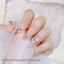 Load image into Gallery viewer, Love Nail Art Jewelry Crystal Diamond Shiny Point Bottom Crooked Peach Heart Nail Art Decoration Nail Accessories