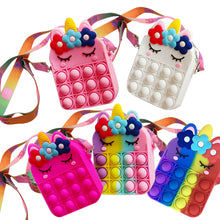 Load image into Gallery viewer, Pop It Sling Bag Unicorn Kids Bag Silicone Bag Strawberry Bag Fidget Bubble Push Stress Relief Toy Bag Kids Girls Cute Storage Bag