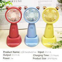 Load image into Gallery viewer, Portable USB Chargeable Mini Fan with Base Cute Catoon Handheld Fans Summer Electric Fan Outdoor Indoor Students Fan with Lanyard