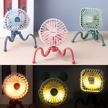 Load image into Gallery viewer, USB Chargeable Fan Baby Stroller Bed Fan Mute Retractable Fan with Clip Variable Portable Octopus Mini Fan Office Desktop Fan