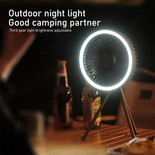 Load image into Gallery viewer, Multifunction Eletric Fan Appliance USB Chargeable Tripod Stand Desk Fan with Night Light Outdoor Camping Ceiling Fan