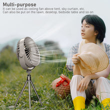 Load image into Gallery viewer, Multifunction Eletric Fan Appliance with Control USB Chargeable Tripod Stand Desk Fan with Light Outdoor Camping Ceiling Fan