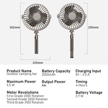 Load image into Gallery viewer, Multifunction Eletric Fan Appliance with Control USB Chargeable Tripod Stand Desk Fan with Light Outdoor Camping Ceiling Fan