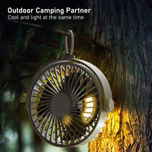 Load image into Gallery viewer, Multifunction Eletric Fan Appliance with Control USB Chargeable Tripod Stand Desk Fan with Light Outdoor Camping Ceiling Fan