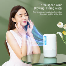 Load image into Gallery viewer, Mini Air Conditioner Timing Air Cooler Fan with Atmosphere Light USB Air Cooling Fan Office Desktop Fan Moisturizing Fan