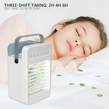 Load image into Gallery viewer, Mini Air Conditioner Timing Air Cooler Fan with Atmosphere Light USB Air Cooling Fan Office Desktop Fan Moisturizing Fan