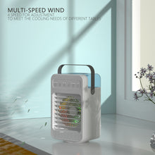 Load image into Gallery viewer, Mini Air Conditioner Timing Air Cooler Fan with Atmosphere Light USB Air Cooling Fan Office Desktop Fan Moisturizing Fan