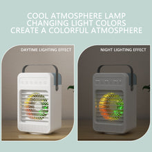 Load image into Gallery viewer, Mini Air Conditioner Timing Air Cooler Fan with Atmosphere Light USB Air Cooling Fan Office Desktop Fan Moisturizing Fan