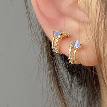 Load image into Gallery viewer, Trendy Silver Needle Blue Cat Eye Earrings Irregular Acrylic Imitation Zircon Rhinestones Earrings Party Women Jewelry