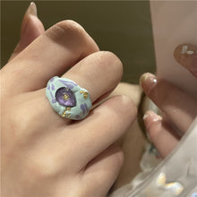 Load image into Gallery viewer, Fashion Vintage Alloy Painted Botanical Floral Pattern Ring Irregular Opening Ring Flower Women Female Accessories