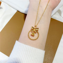 Load image into Gallery viewer, Delicate Bow Bell Cutout Pendant Necklace Clavicle Chain Fashion Female Women Creative Pendant Girl Jewelry Accessories
