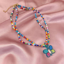 Load image into Gallery viewer, Bohemian Double-layer Short Necklace Creative Hand-beaded Butterfly Flower Colorful Rice Beads Multi-layer Necklace Women Jewelry