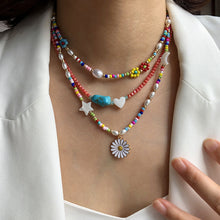 Load image into Gallery viewer, Fashion Summer Short Flower Necklace Female Rice Beads Personality Beach Star Moon Daisy Shell Clavicle Chain Jewelry